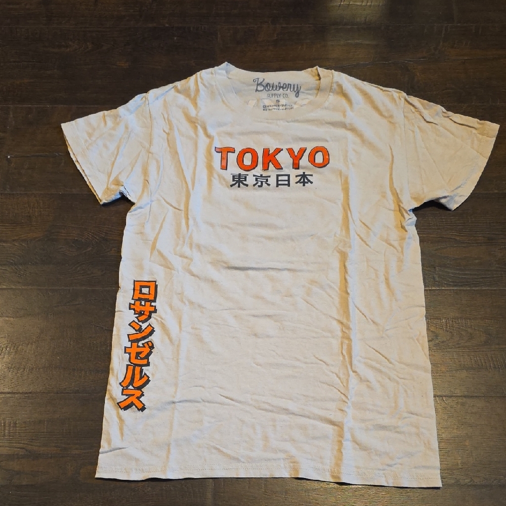Bowery Tokyo Graphic Short-Sleeve Tee - White with Orange Print